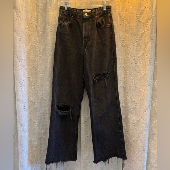 Zara Pants - NWOT: Zara Hi Waisted Distressed Raw Hem Wide Leg Denim Jeans• 4